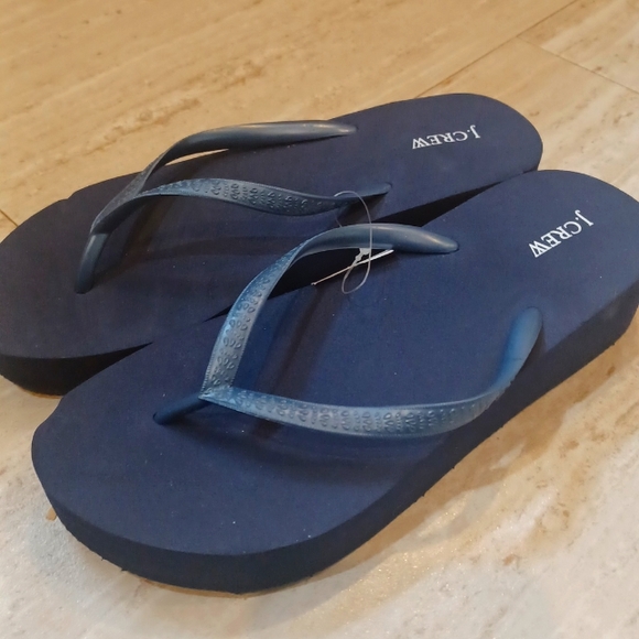 J. CREW Navy Wedge Flip Flops